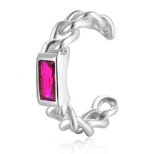 Geometric Rectangle Fashionable Silver Ear cuff Clip with S925 Silver Chain
